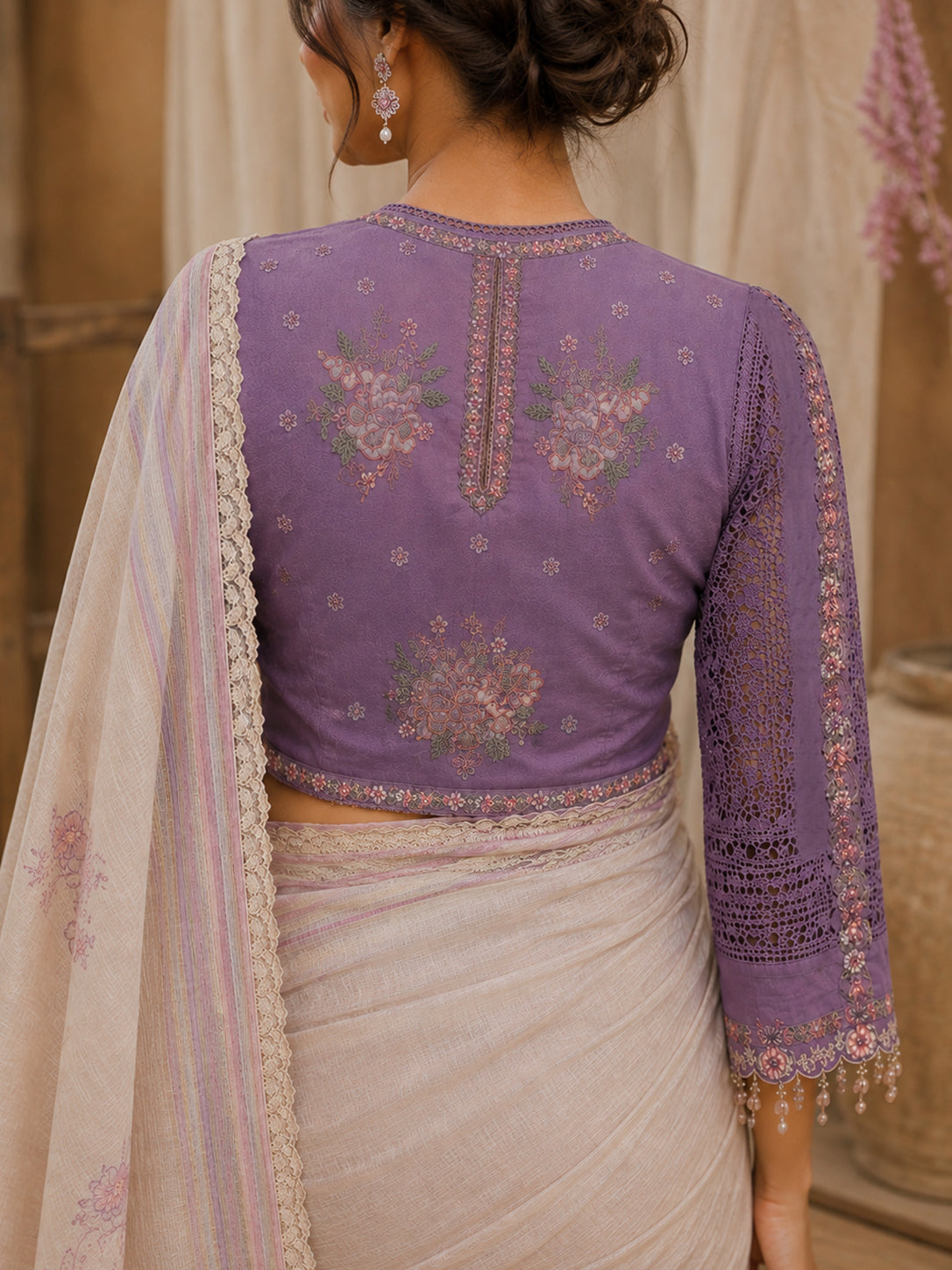 Vittoria- Lavender Embroidered  Linen cotton Blouse