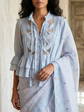 Zena– Powder Sky Blue Embroidered Peplum Saree Blouse with Bird 2 d Applique