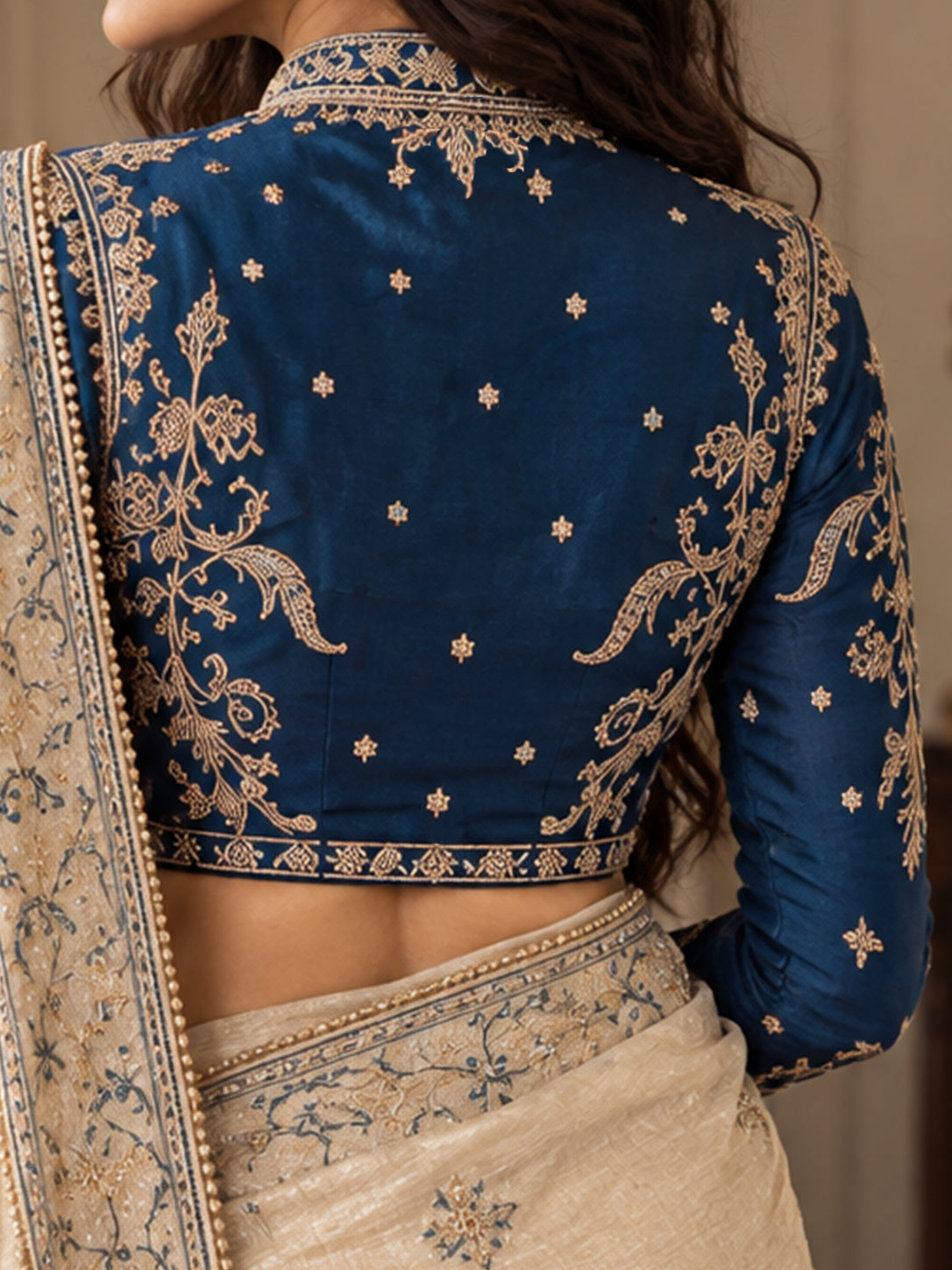 Neeladri - Royal  Embroidered Silk chanderi Saree Blouse