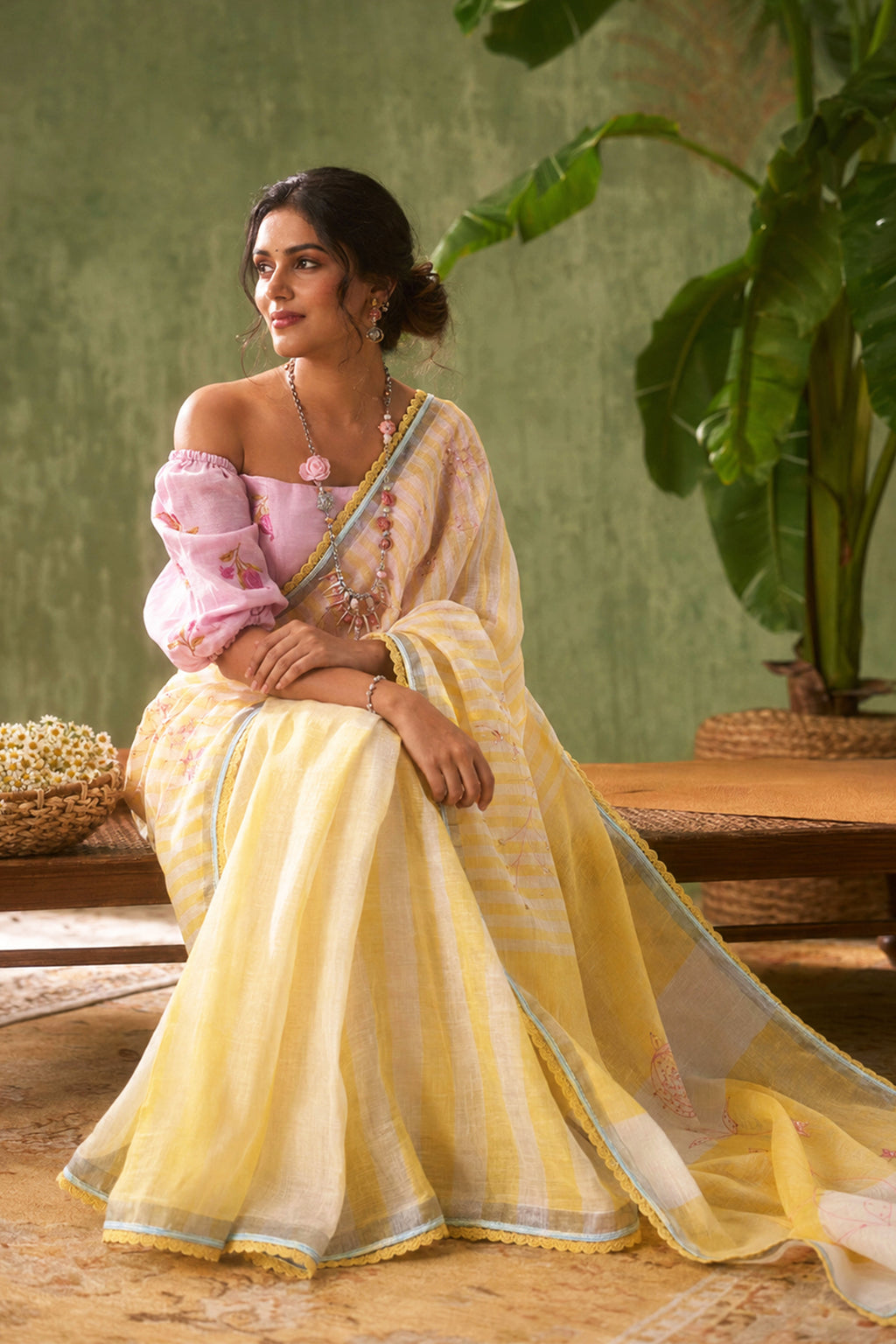 Faluni- yellow Saree