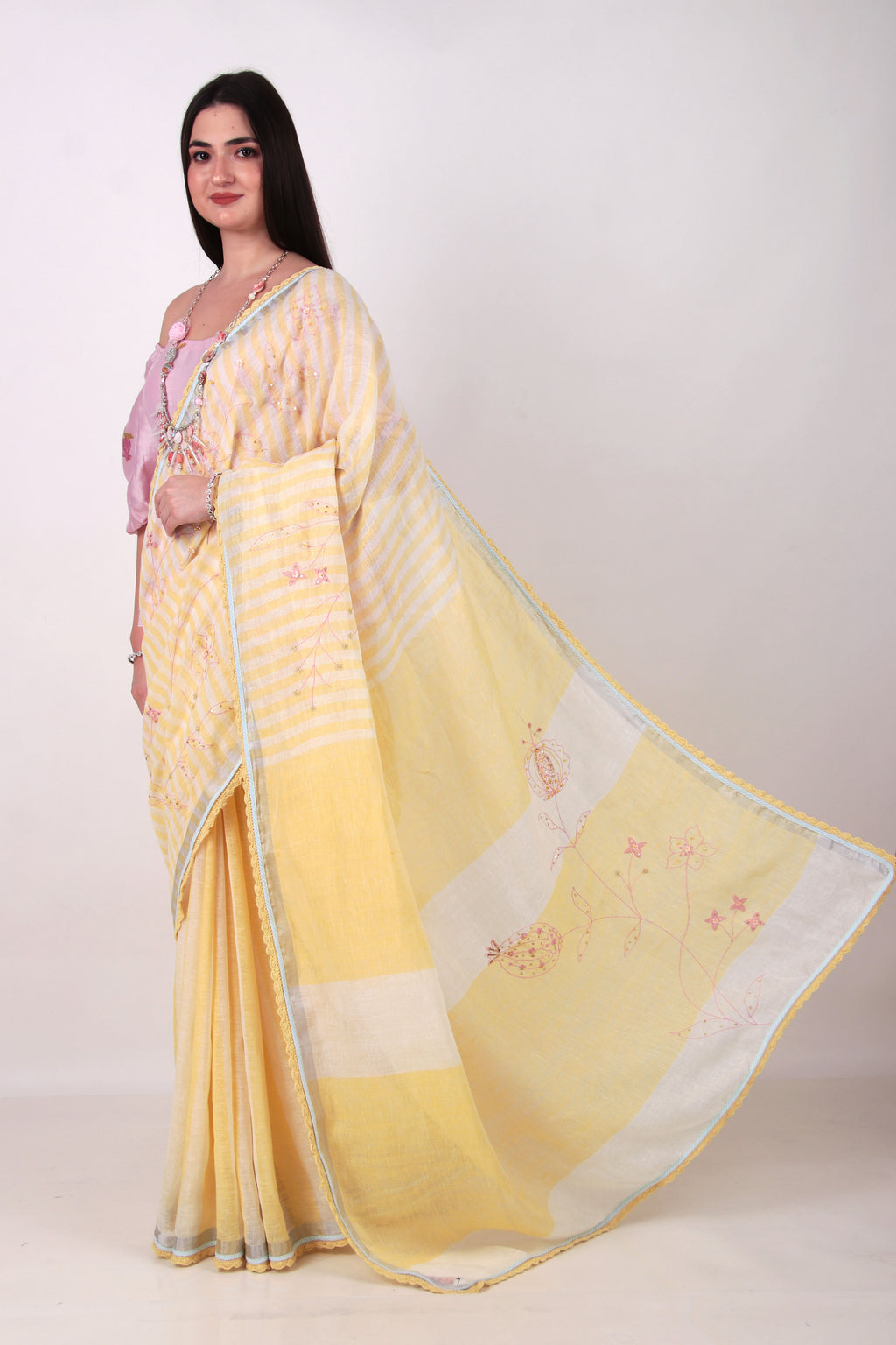 Faluni- yellow Saree