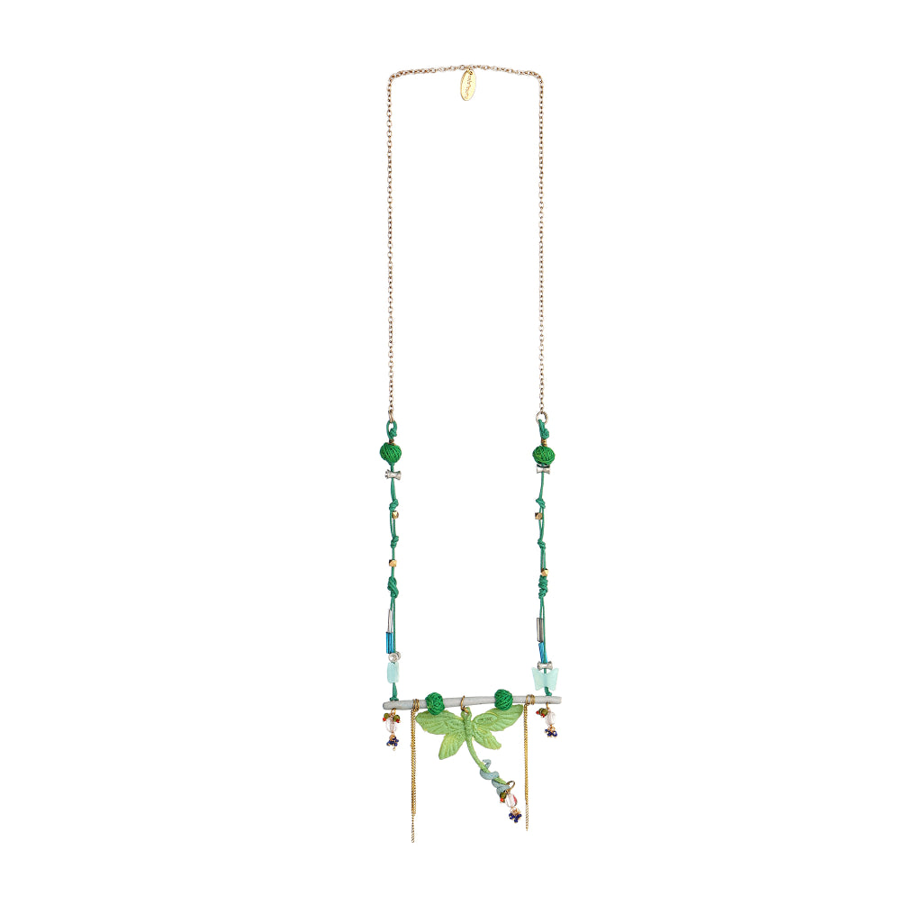 Icon Sculptural Green Dragonfly & Branch Pendant necklace