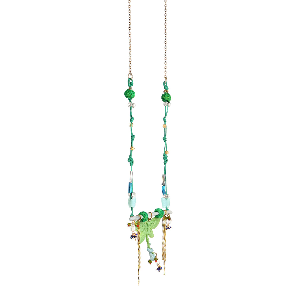 Icon Sculptural Green Dragonfly & Branch Pendant necklace