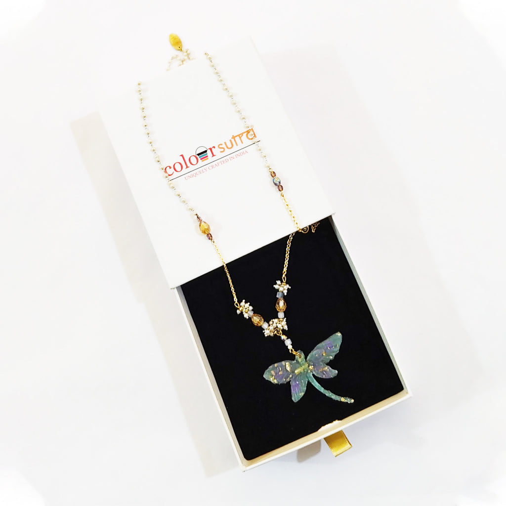 Helix Sculptural Resin Dragonfly Pendant necklace