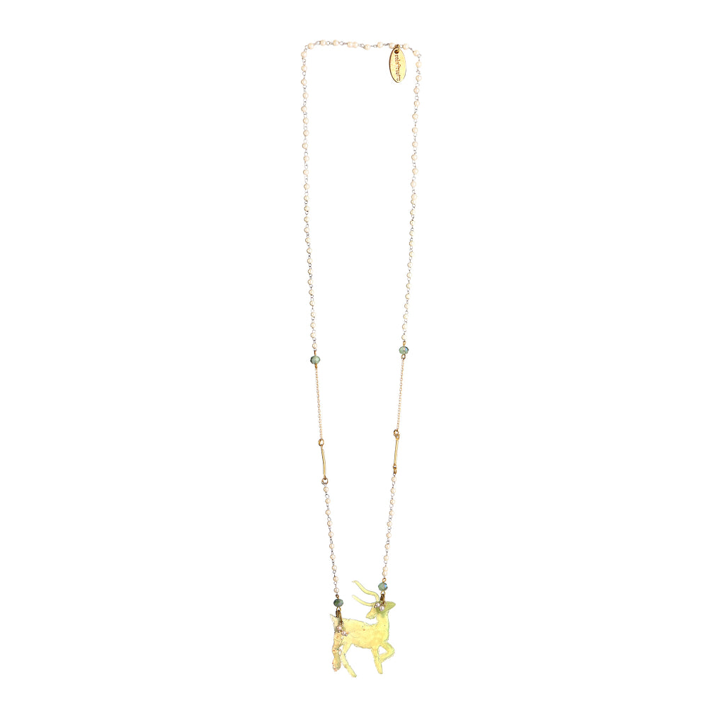 Crest Sculptural lime green Resin Deer Pendant necklace