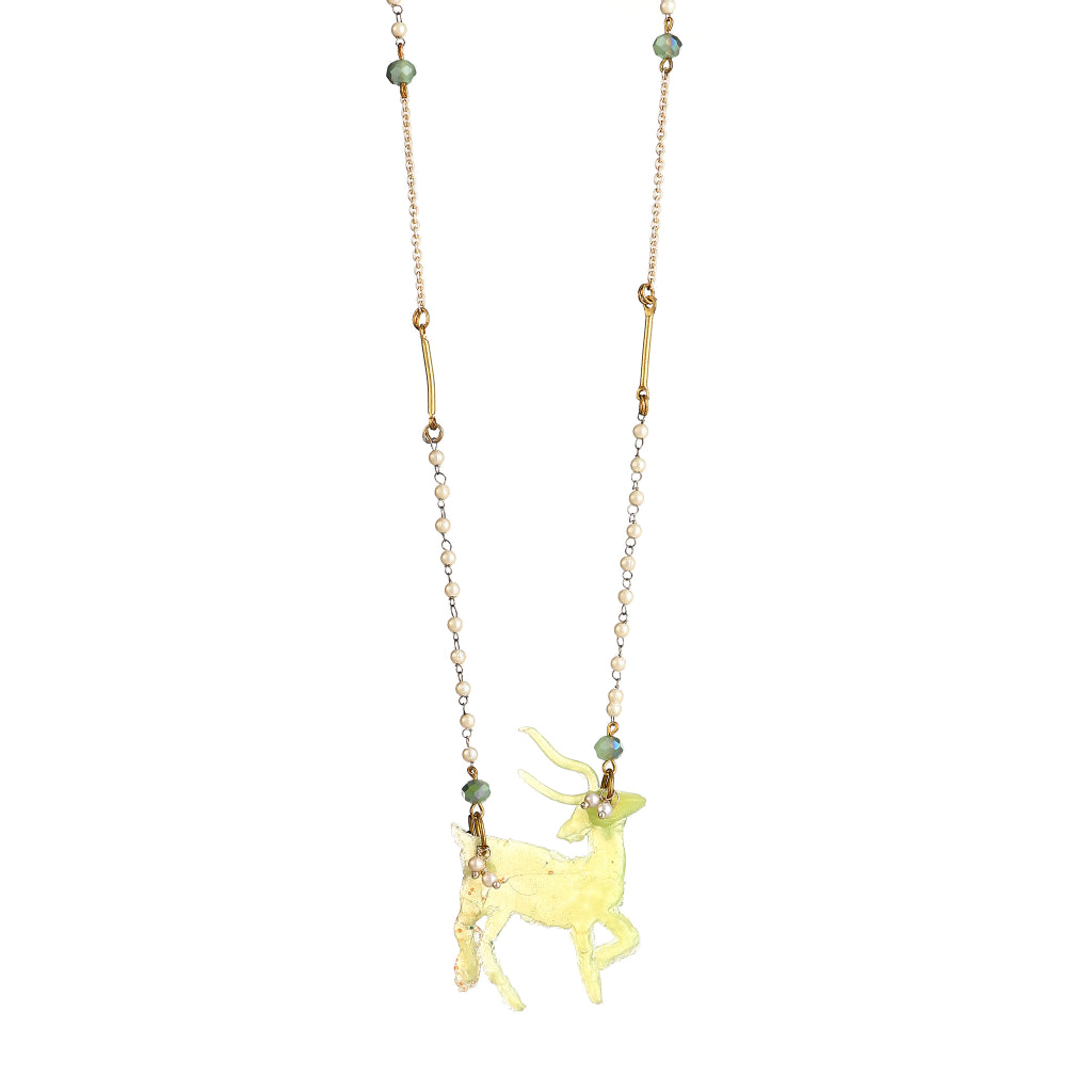 Crest Sculptural lime green Resin Deer Pendant necklace