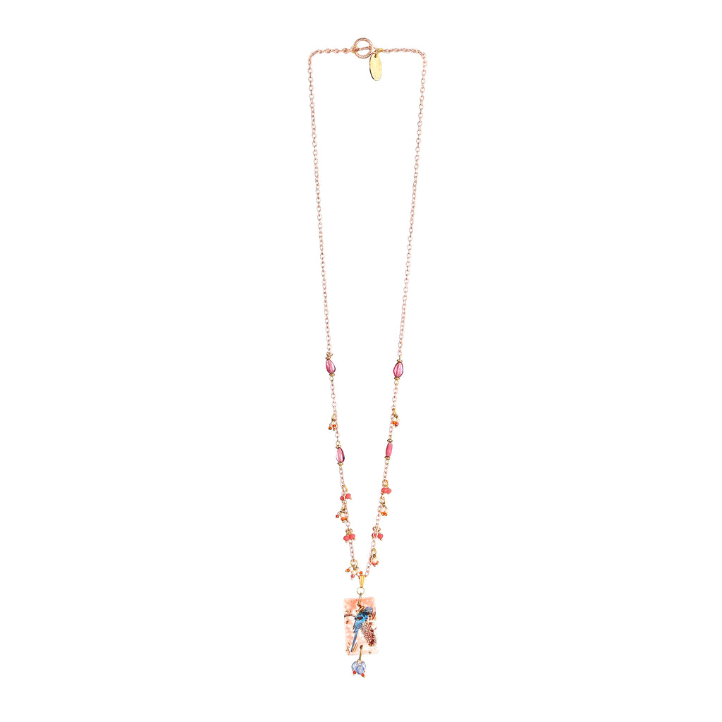 Pink Raspberry Beaded Statement Necklace | Artisanal Romantic Nature-Inspired Accessory