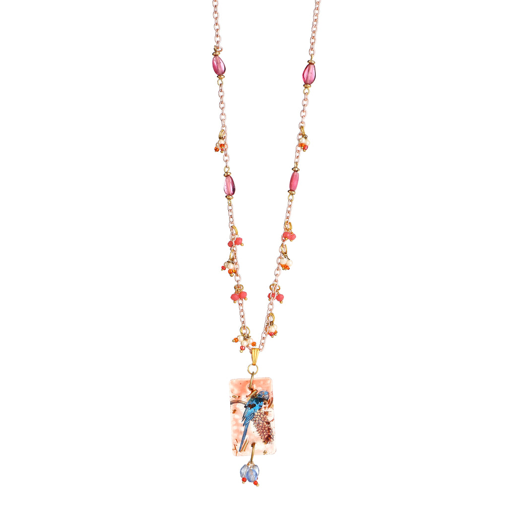Neel Bird & Floral Resin Pendant  necklace