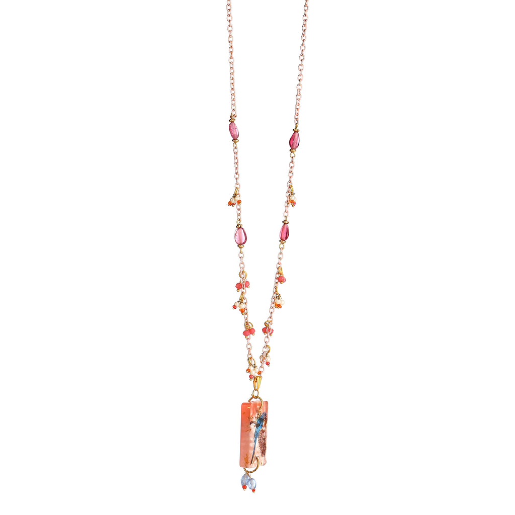 Pink Raspberry Beaded Statement Necklace | Artisanal Romantic Nature-Inspired Accessory