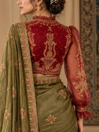 Blossom- Maroon High-Neck mashru silk & Organza High-Neck Embroidered Saree Blouse