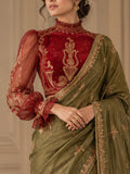 Blossom- Maroon High-Neck mashru silk & Organza High-Neck Embroidered Saree Blouse