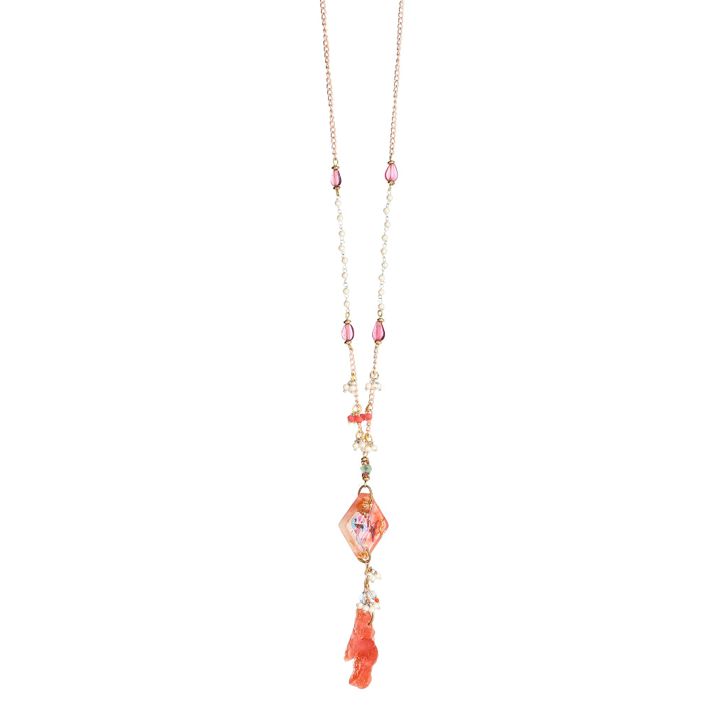 Scale Botanical Resin Diamond Pendant & Handcrafted Resin Fish Charm necklace
