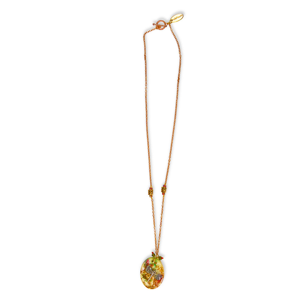 Tuntuni Botanical Resin Oval Pendant & Dragonfly Charm necklace