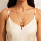 Paksh Resin Rectangle Pendant & Bird Charm necklace