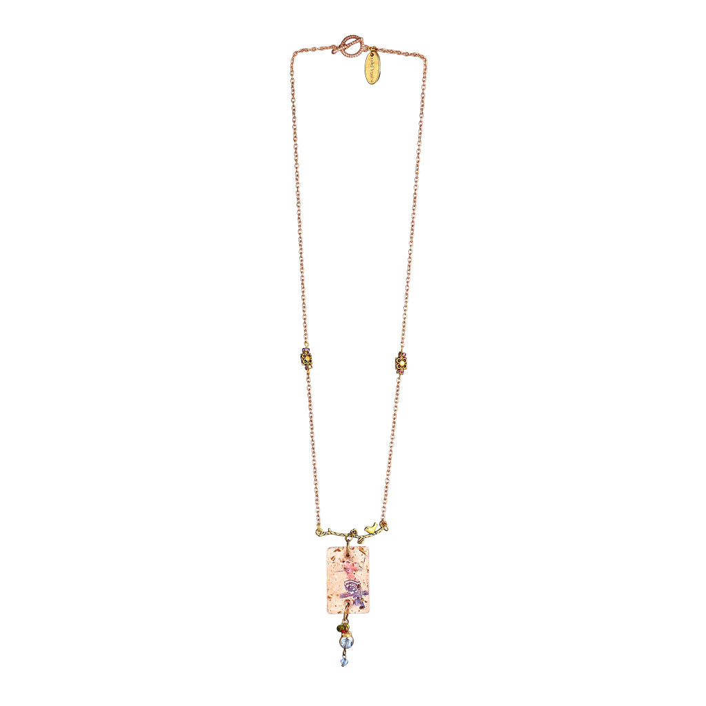 Paksh Resin Rectangle Pendant & Bird Charm necklace