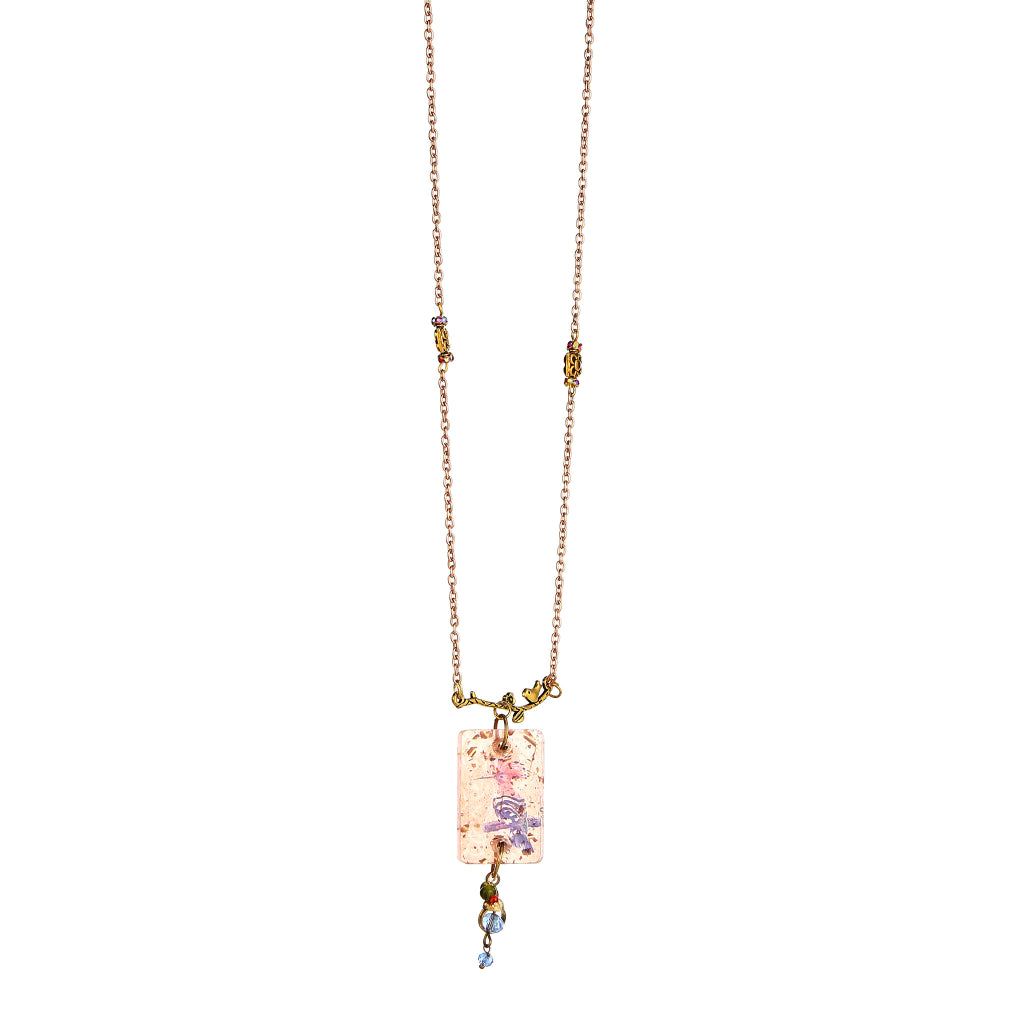 Paksh Resin Rectangle Pendant & Bird Charm necklace