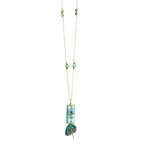 Botanical Resin Rectangle Pendant & Dragonfly Charm | Emerald Green Beaded Statement Jewelry | Artisanal Nature-Inspired Romantic Accessory