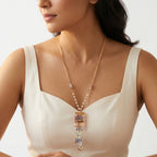 Pearl & Peach Moonstone Beaded Statement Jewelry | Artisanal Nature-Inspired Romantic Accessory