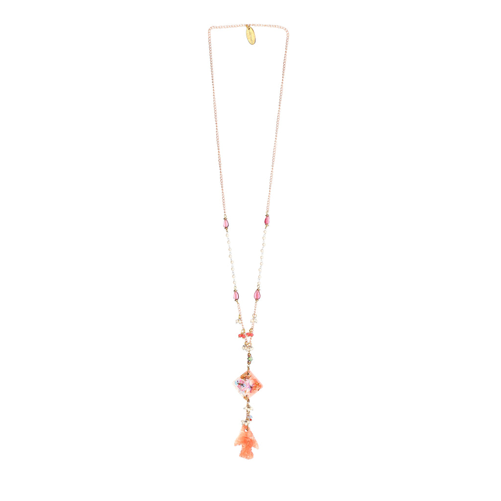 Scale Botanical Resin Diamond Pendant & Handcrafted Resin Fish Charm necklace