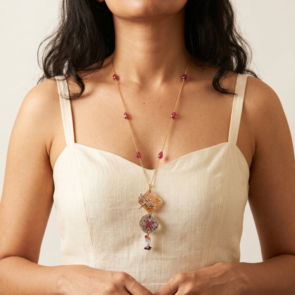 Raspberry Beaded Statement Jewelry | Artisanal Nature-Inspired Romantic Accessory