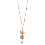 Manasvi Dragonfly Charm & Pink Resin Floral Pendant necklace