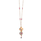 Manasvi Dragonfly Charm & Pink Resin Floral Pendant necklace