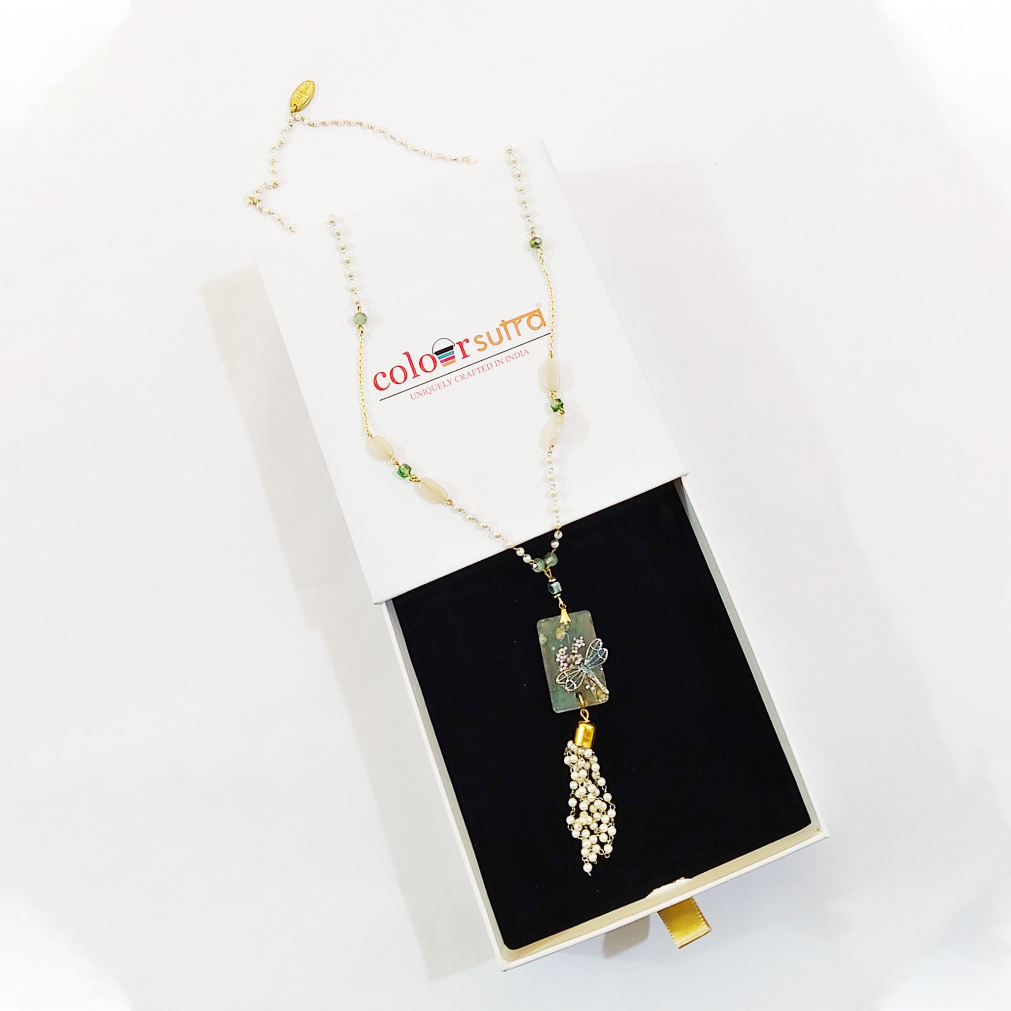 Handmade Pearl Necklace | Mint Green Glass & Moonstone Beaded Jewelry | Artisanal Nature-Inspired Statement Accessory