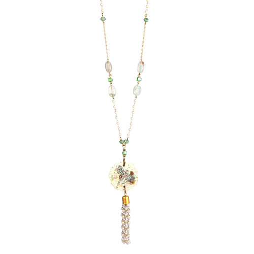Aakriti Dragonfly Resin Medallion & Seed Pearl Tassel necklace
