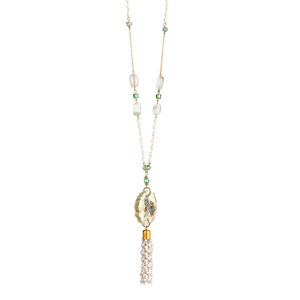 Aakriti Dragonfly Resin Medallion & Seed Pearl Tassel necklace
