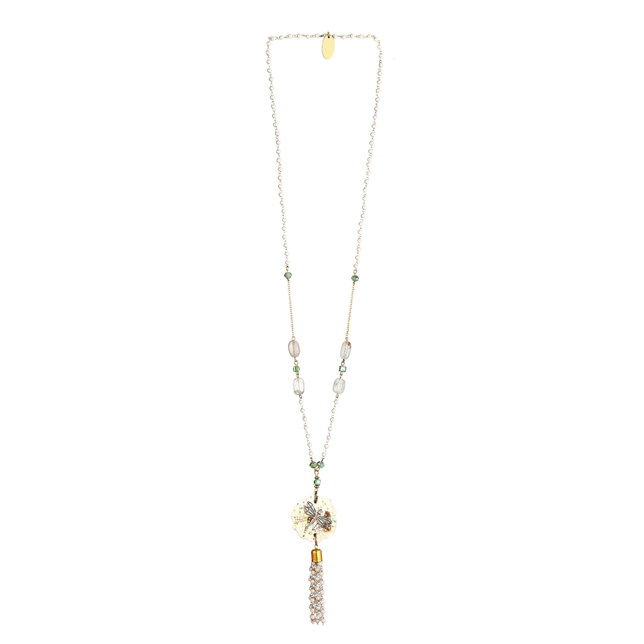 Handmade Pearl Necklace | Mint Green Glass & Moonstone Beaded Jewelry | Artisanal Nature-Inspired Statement Accessory