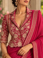 Duchess  - Magenta Pink embroidered Jacket-Style Saree Blouse