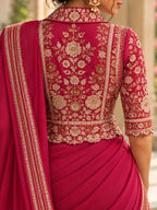 Duchess  - Magenta Pink embroidered Jacket-Style Saree Blouse