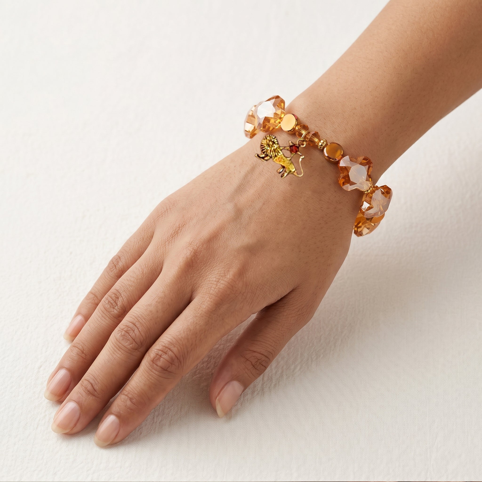 Kavach Faceted Peach Crystal & Amber Glass Beads
