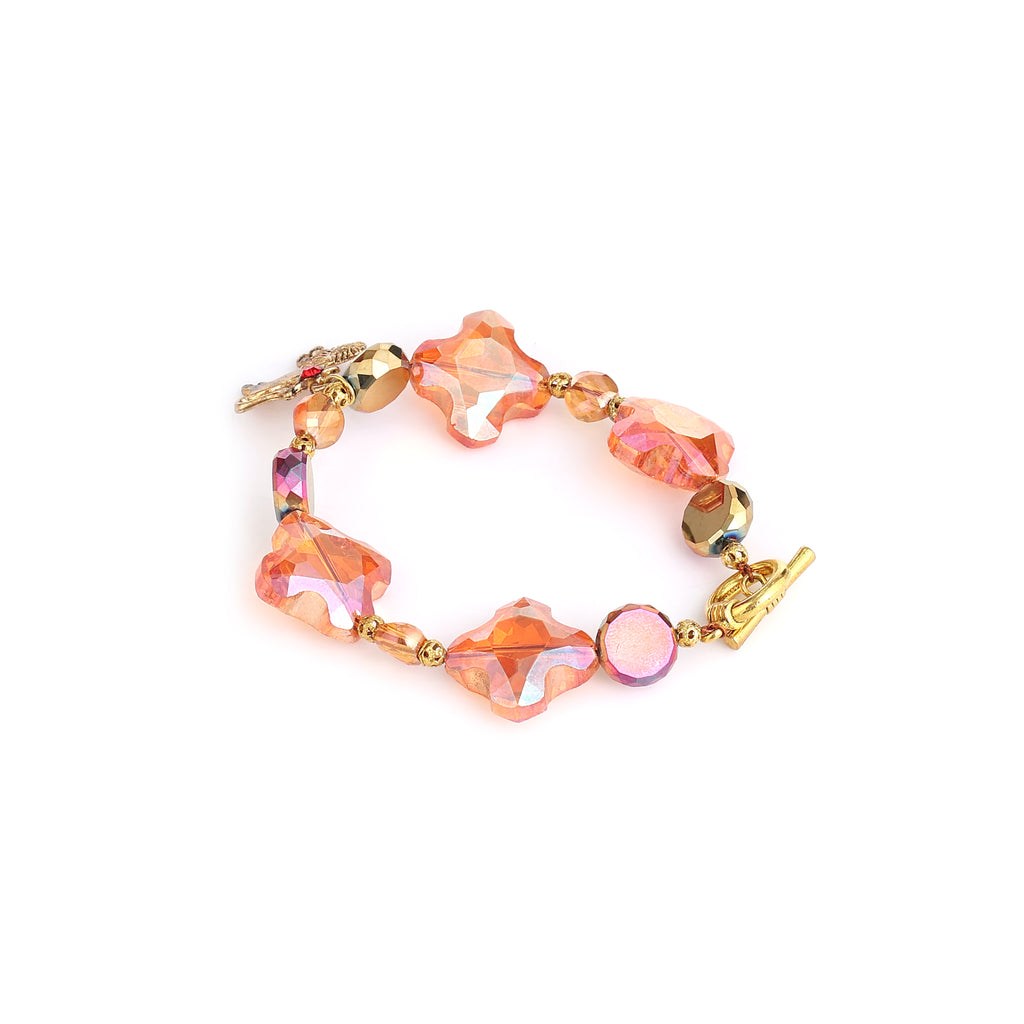 Kavach Faceted Peach Crystal & Amber Glass Beads