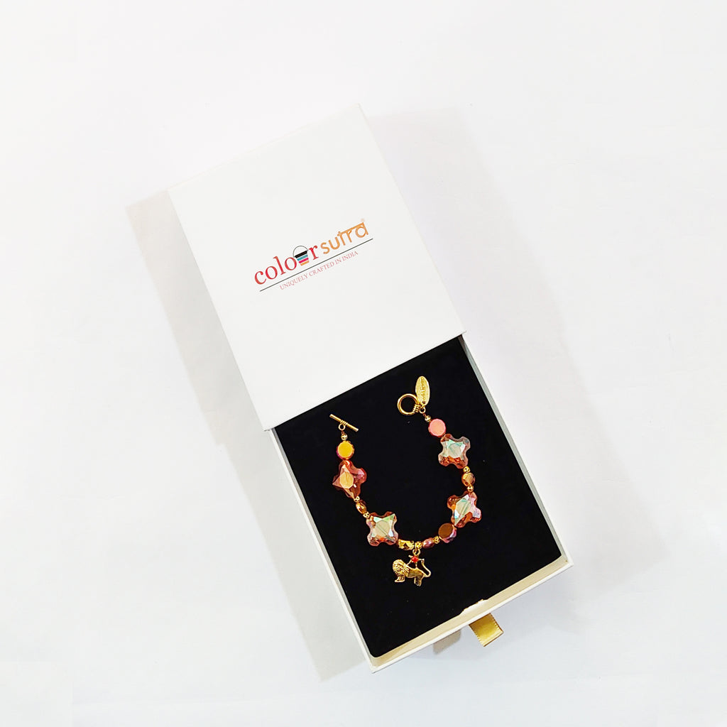 Kavach Faceted Peach Crystal & Amber Glass Beads
