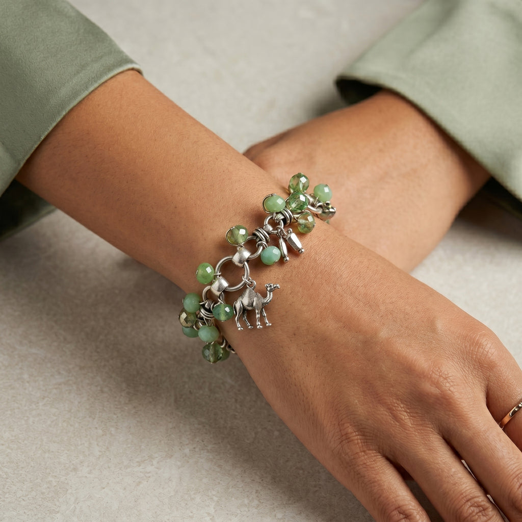 Astra Faceted  Green & Aqua Crystal Beads Bracelet