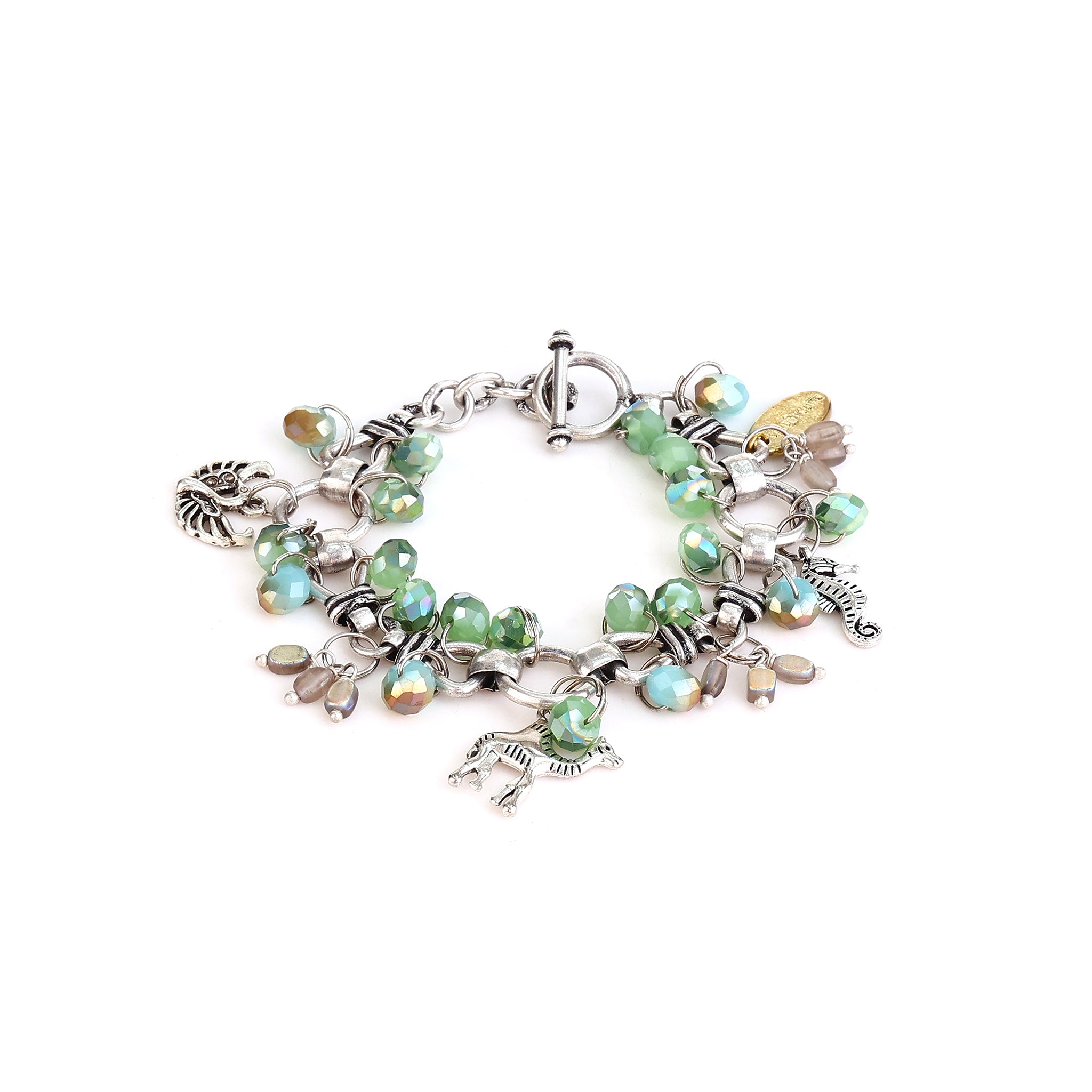 Astra Faceted  Green & Aqua Crystal Beads Bracelet