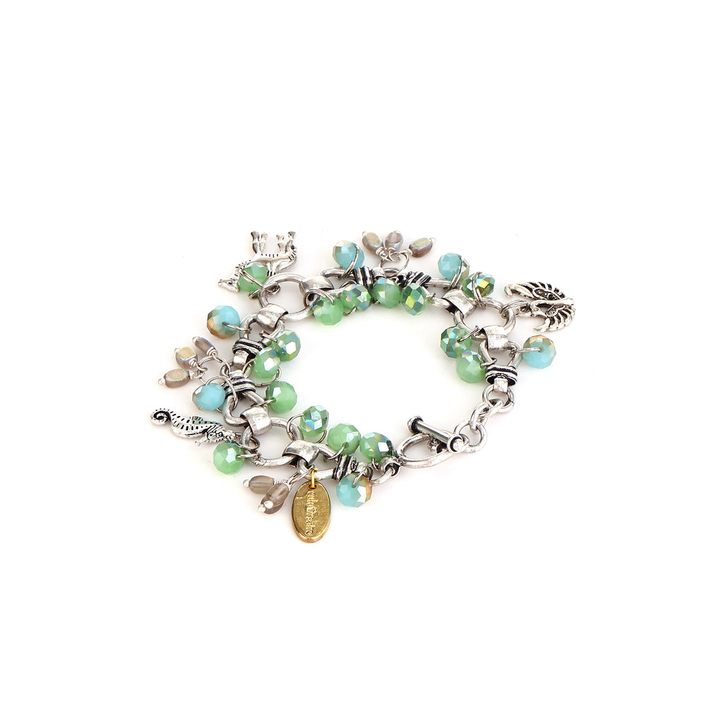 Astra Faceted  Green & Aqua Crystal Beads Bracelet