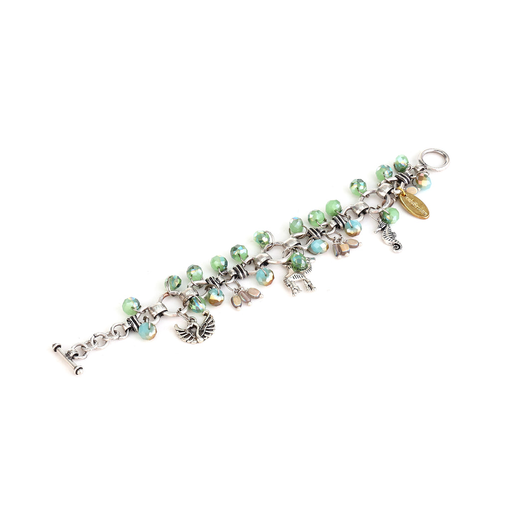 Astra Faceted  Green & Aqua Crystal Beads Bracelet