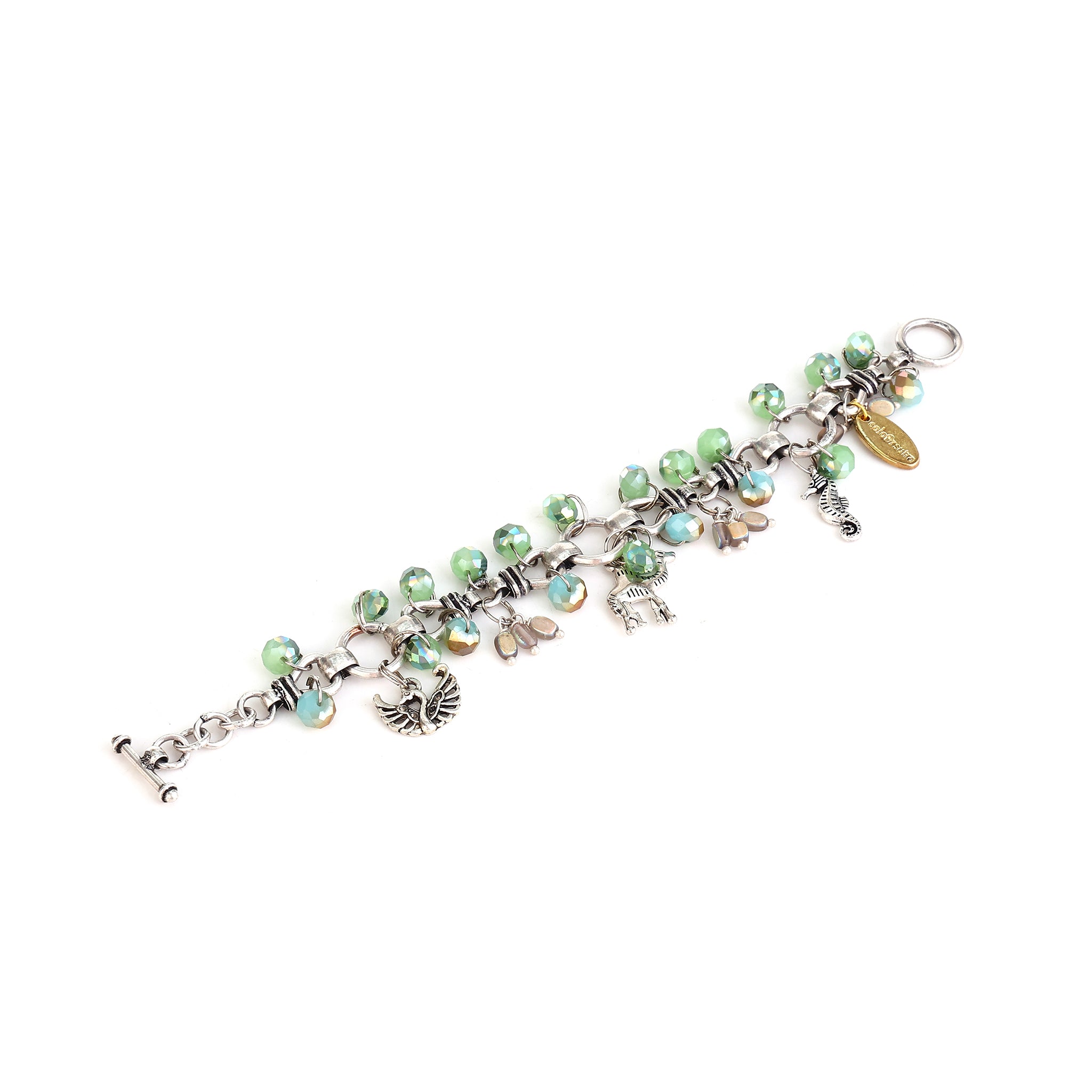 Astra Faceted  Green & Aqua Crystal Beads Bracelet