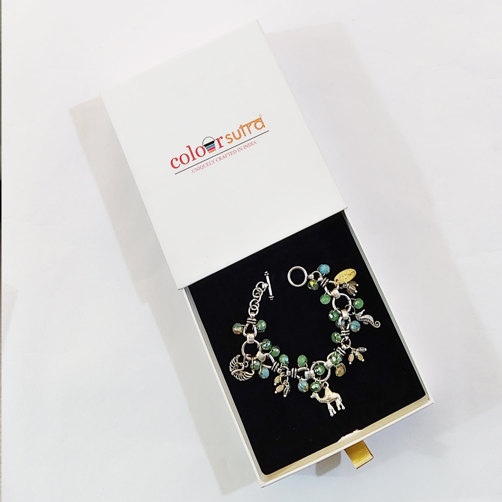 Astra Faceted  Green & Aqua Crystal Beads Bracelet