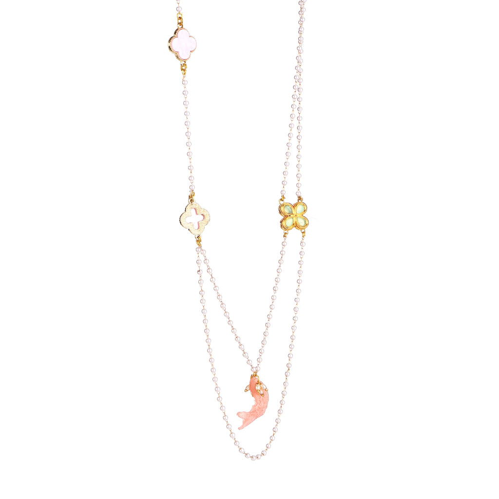 Hazel Handmade  Pearl Chain and Fish Layered Necklace