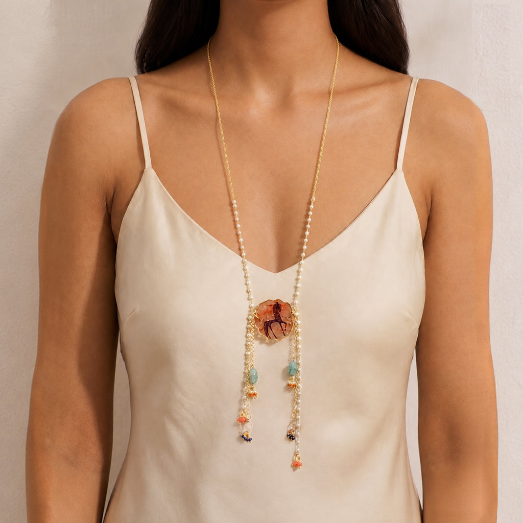 Fulki Unicorn & Pink Rose Resin Pendant necklace