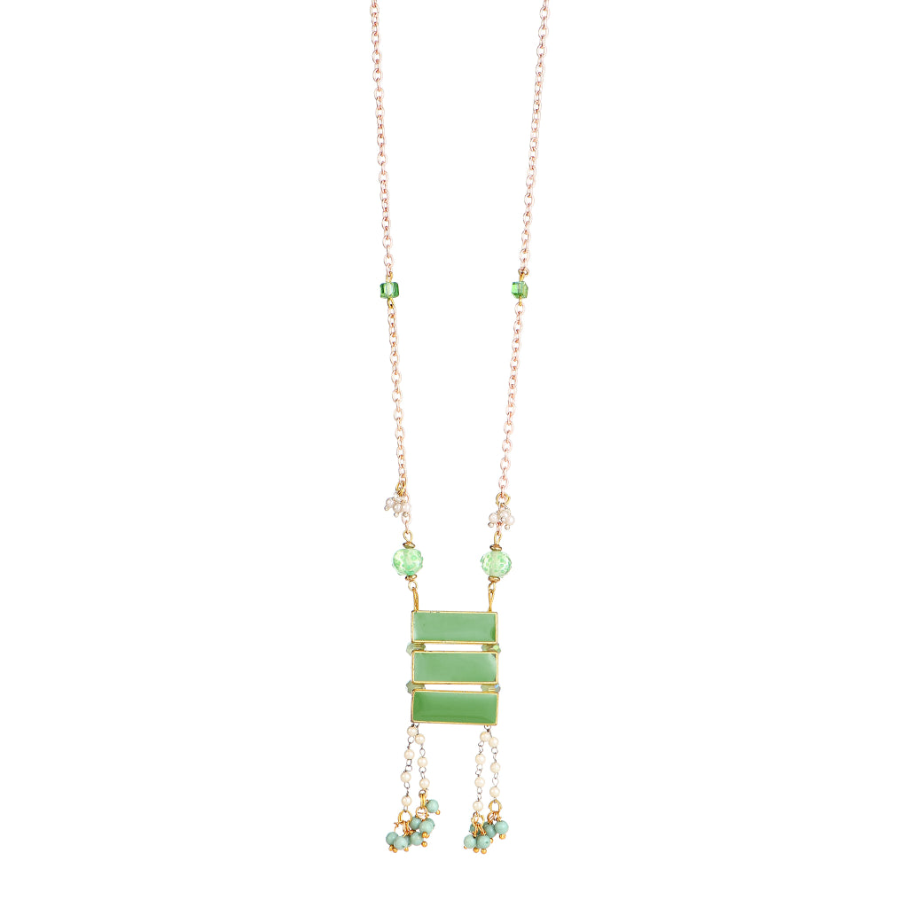 Slink Geometric Green Resin Focal necklace