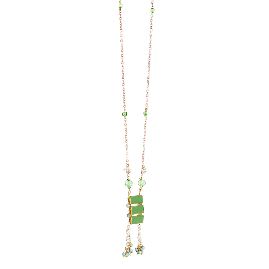 Slink Geometric Green Resin Focal necklace
