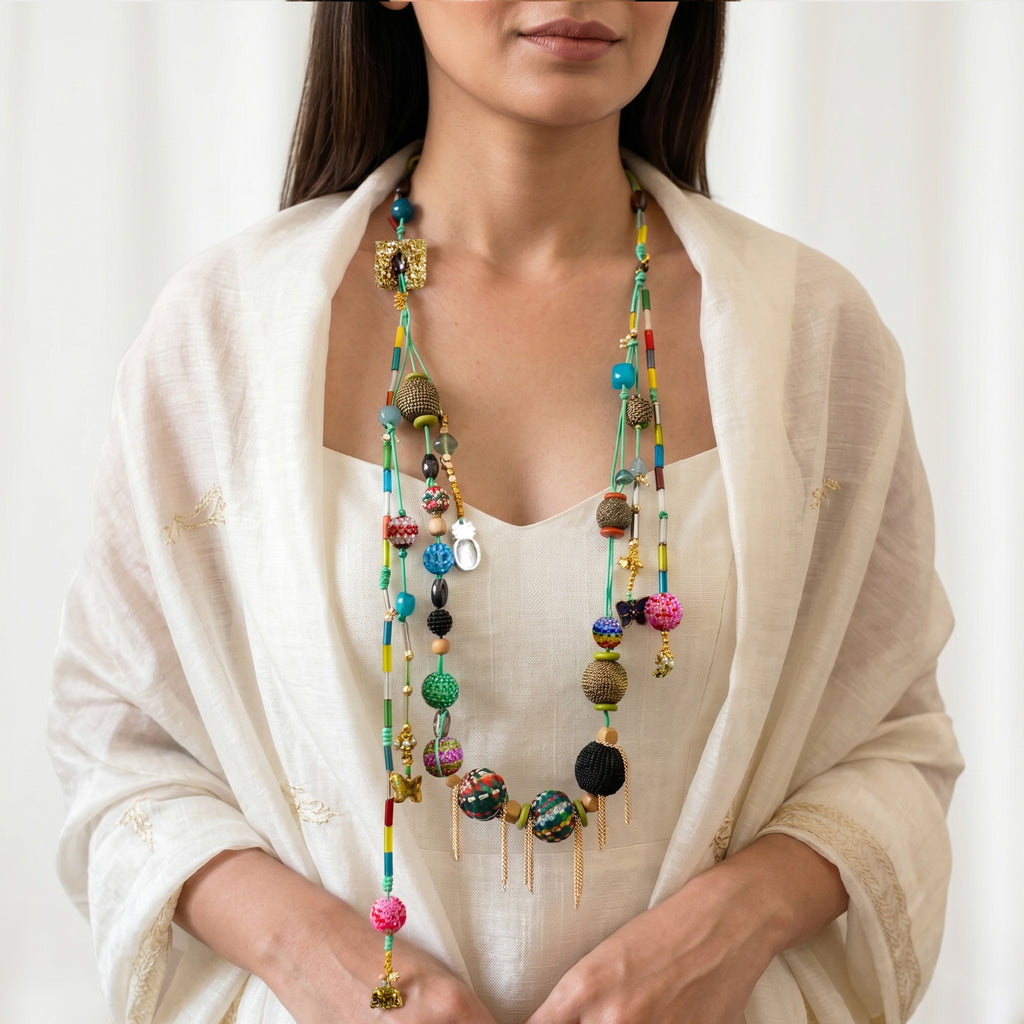 Aura multi-strand Green  Cord necklace