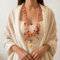Alcho  handmade multi-Strand Pink Cord & Gold Chain necklace