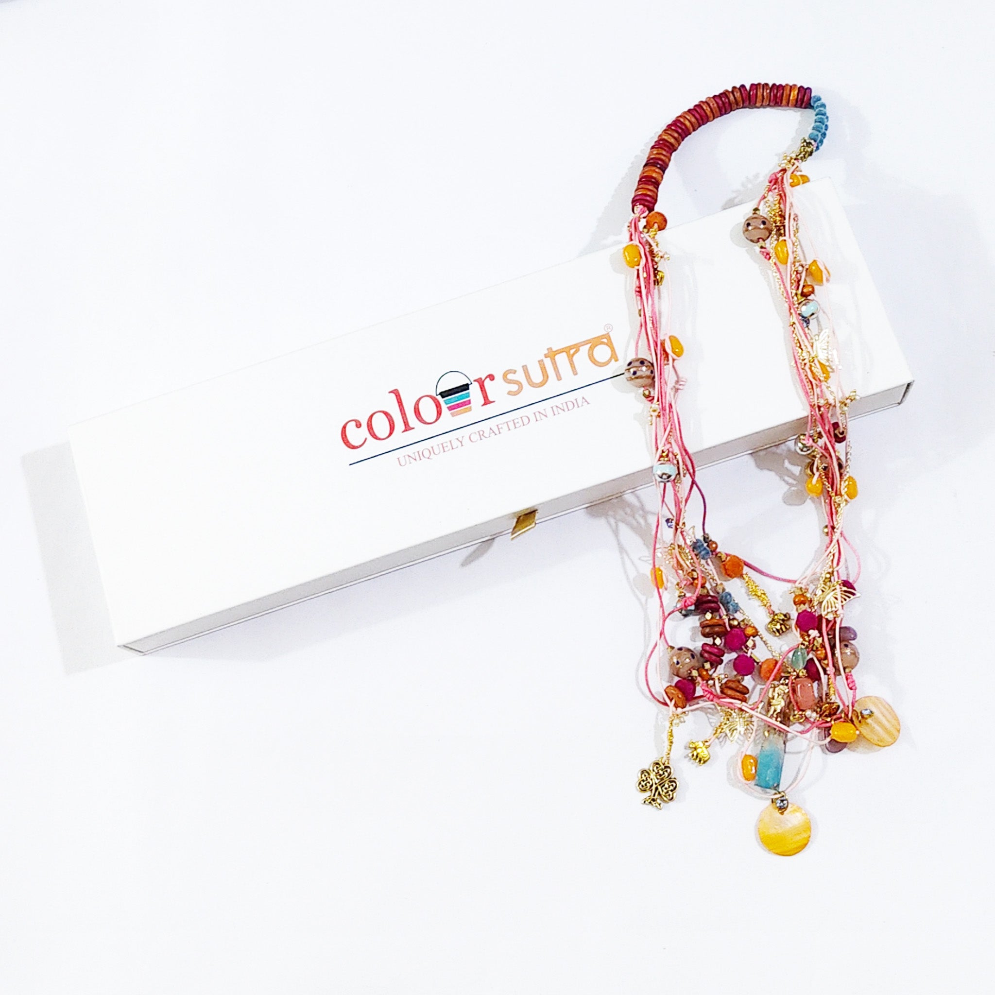 Alcho  handmade multi-Strand Pink Cord & Gold Chain necklace