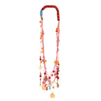Alcho  handmade multi-Strand Pink Cord & Gold Chain necklace