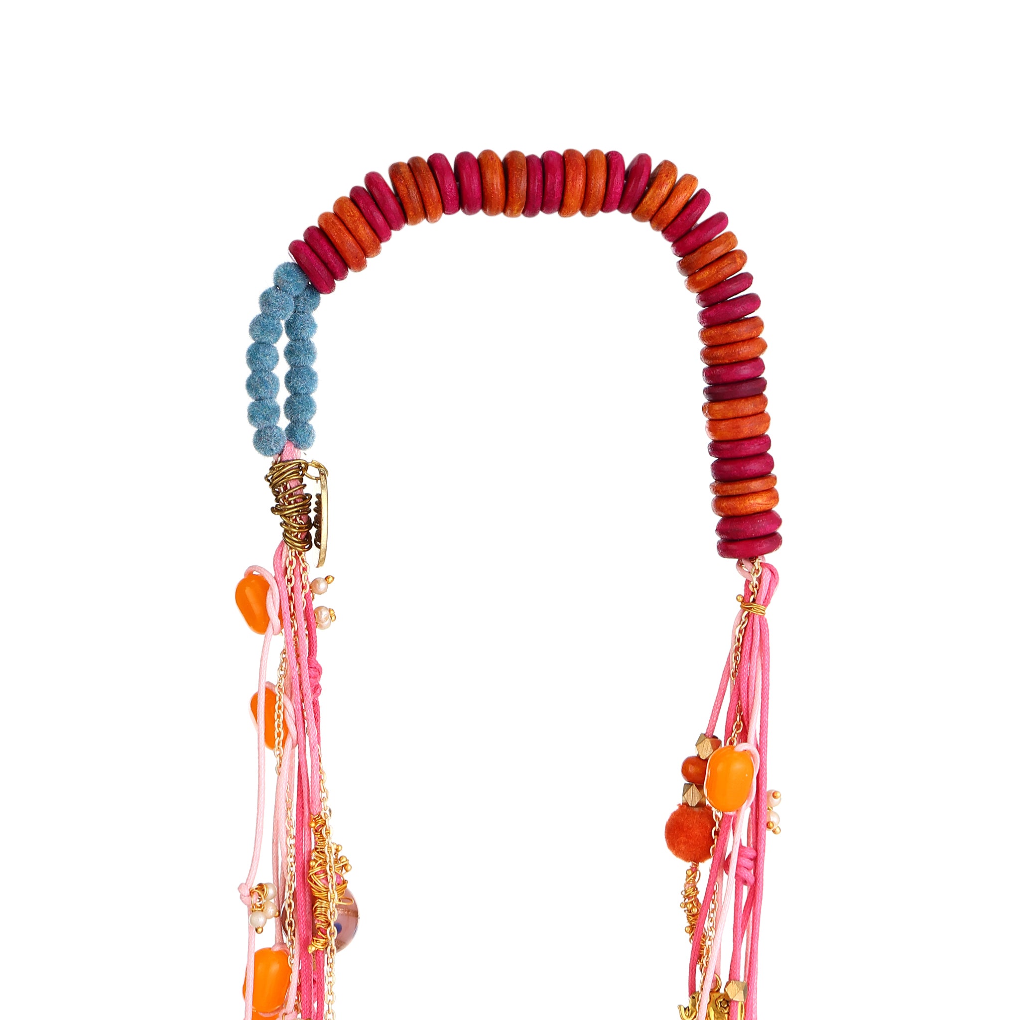 Alcho  handmade multi-Strand Pink Cord & Gold Chain necklace